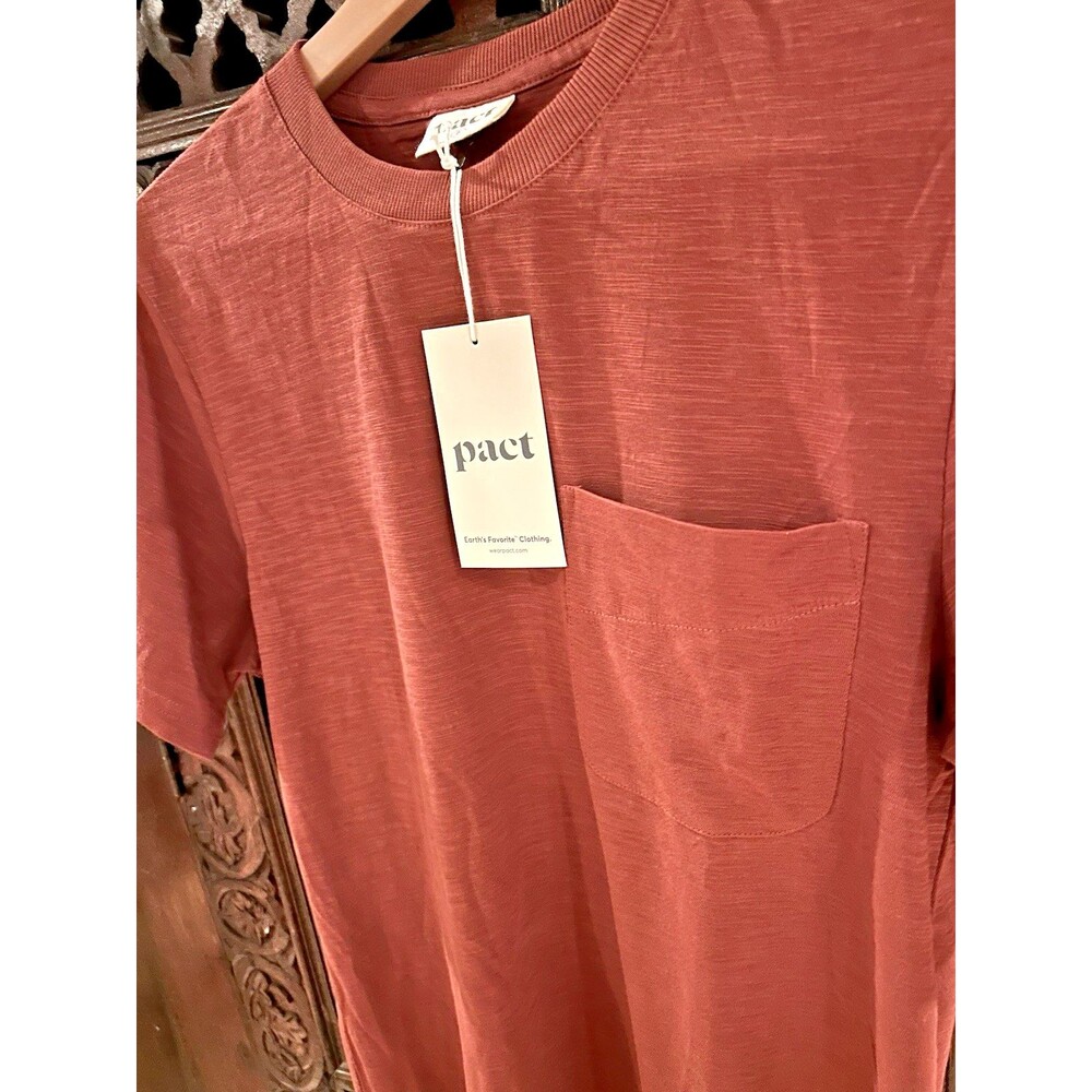 PACT Men's Organic Softspun Essential Pocket Crew Tee 2 Pack S Rust Carbon Slub - Picture 3 of 10